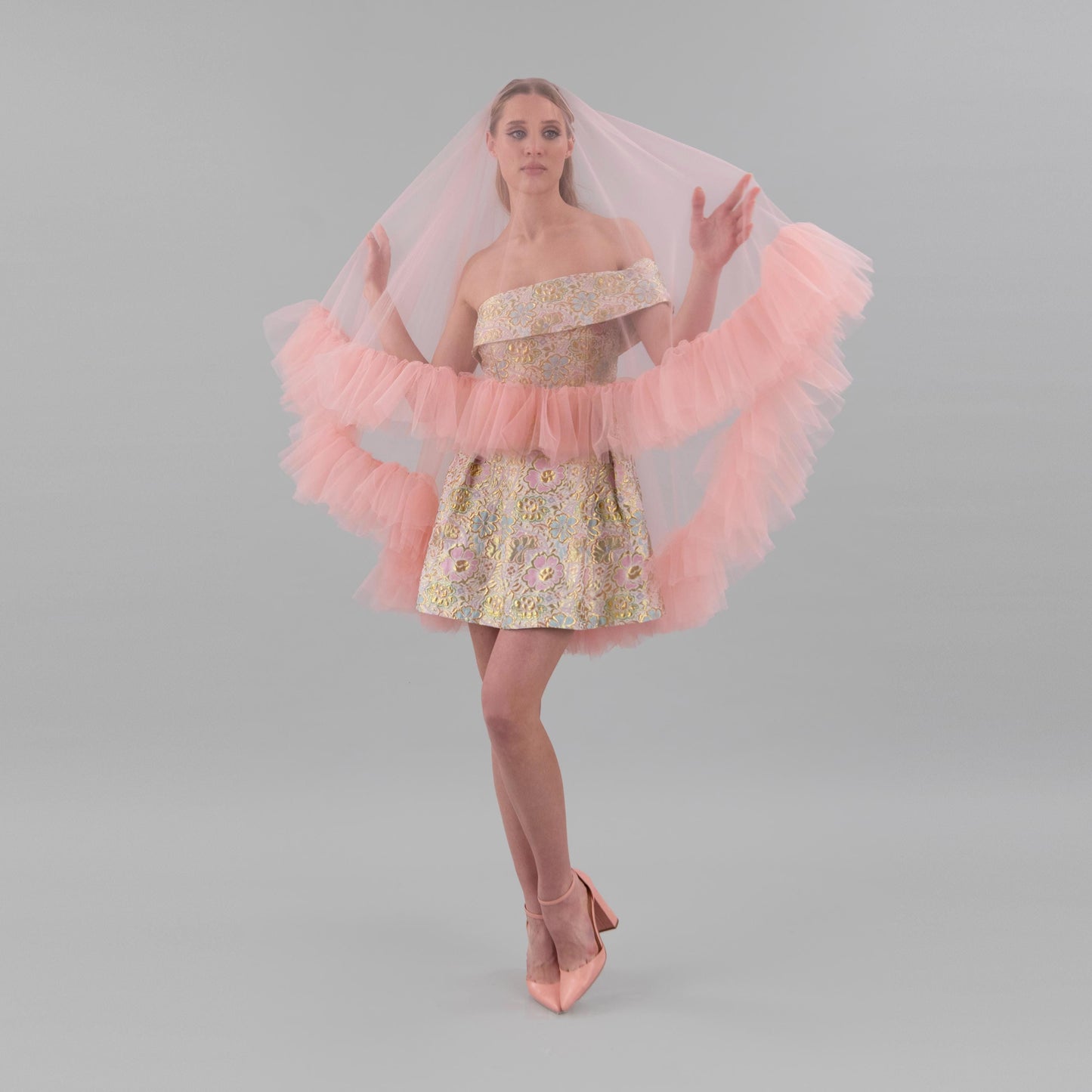 Blush Pink Ruffle Veil