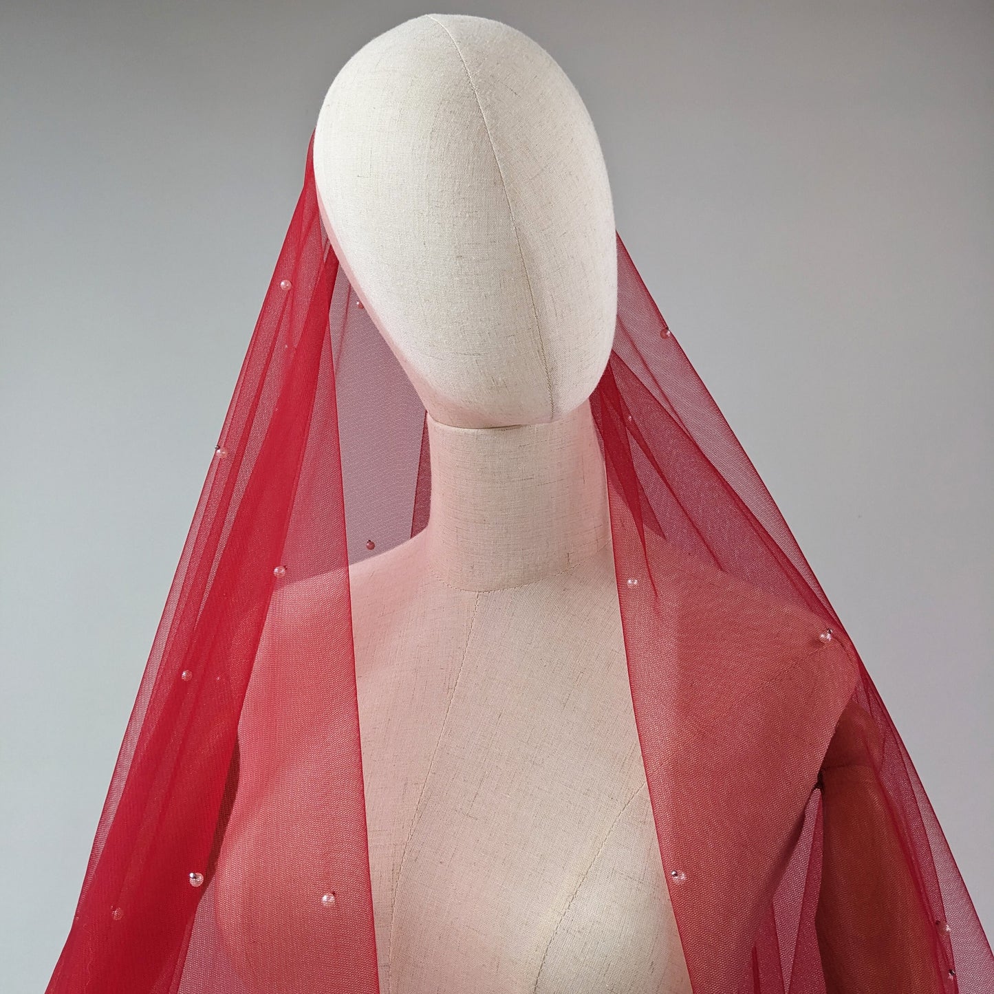 Rose Red Pearl Blusher Veil