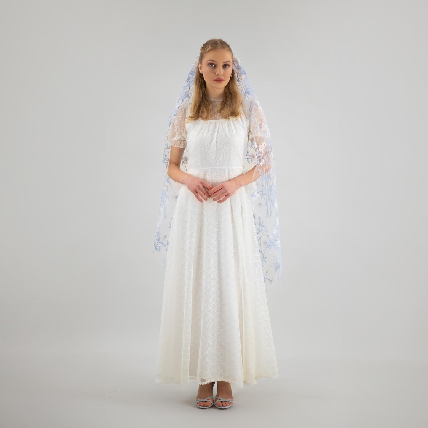 Ivory Blue Wildflower Lace Veil