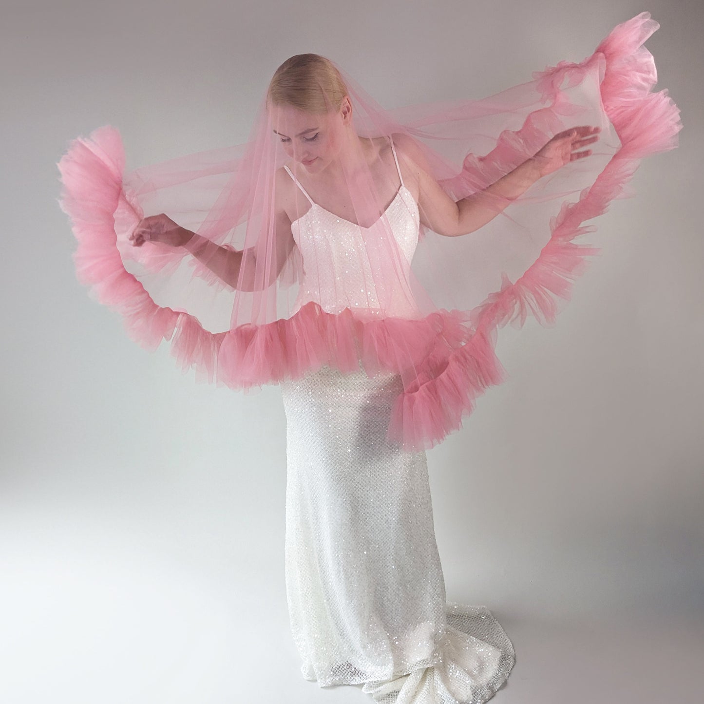 Dusty Pink Ruffle Veil