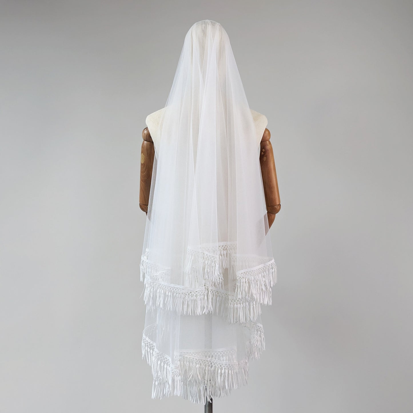 Ivory Bohemian Tassel Trim Veil