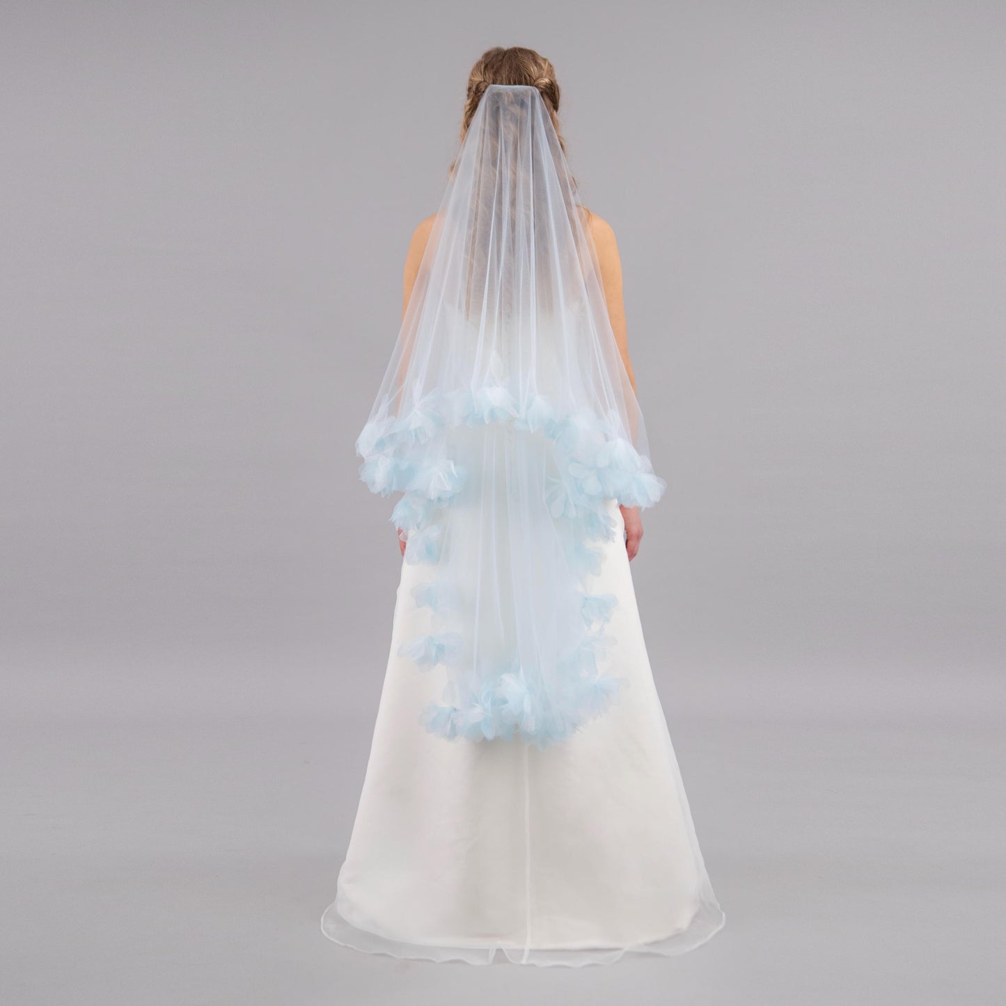 Baby Blue Organza Fluff Flower Veil