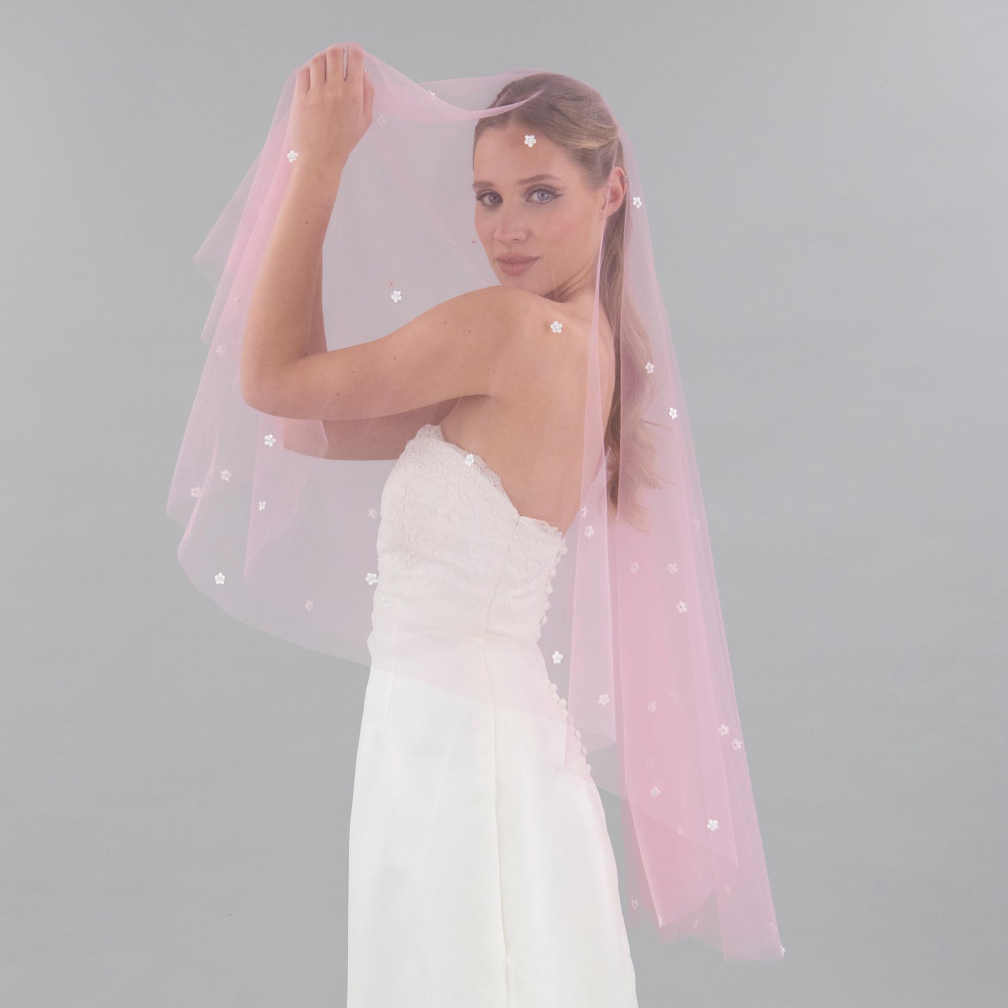 Rose Pink Mini Flower Blusher Veil