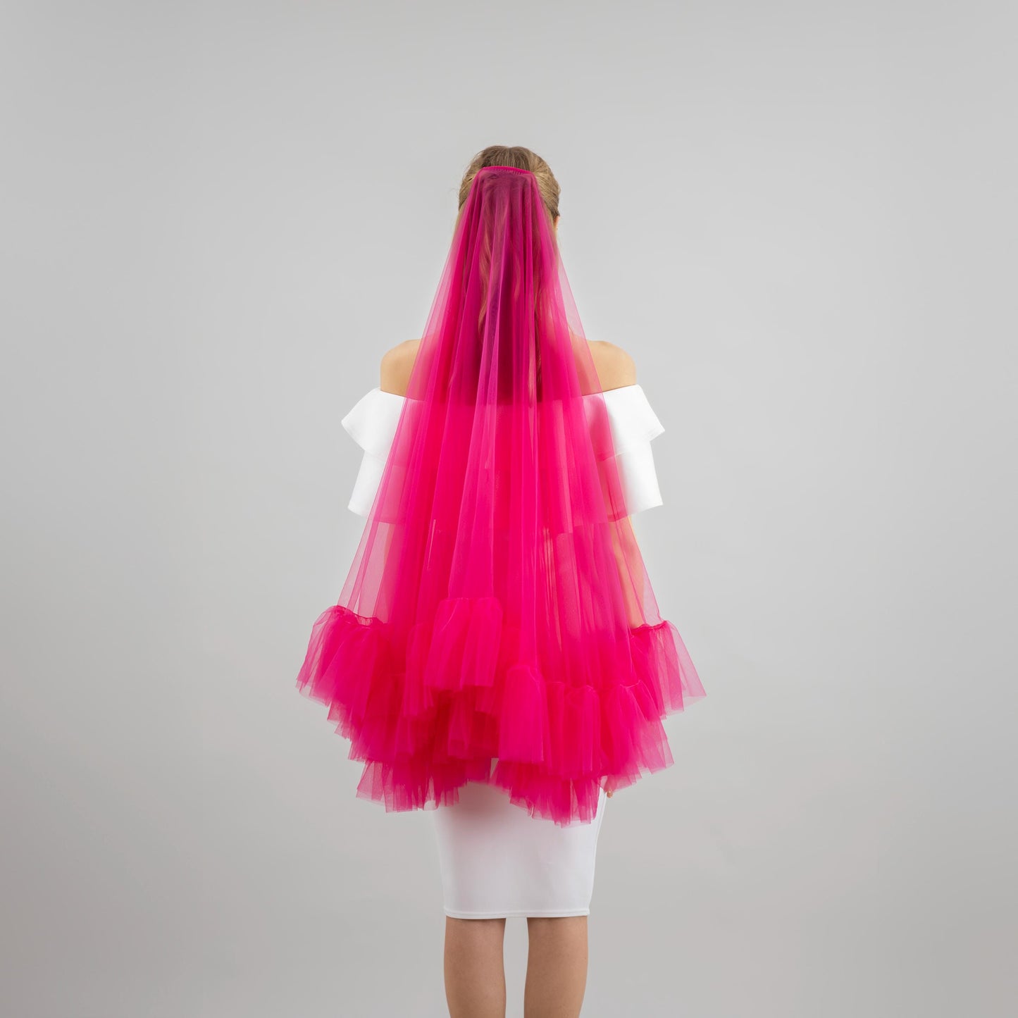 Hot Pink Ruffle Veil