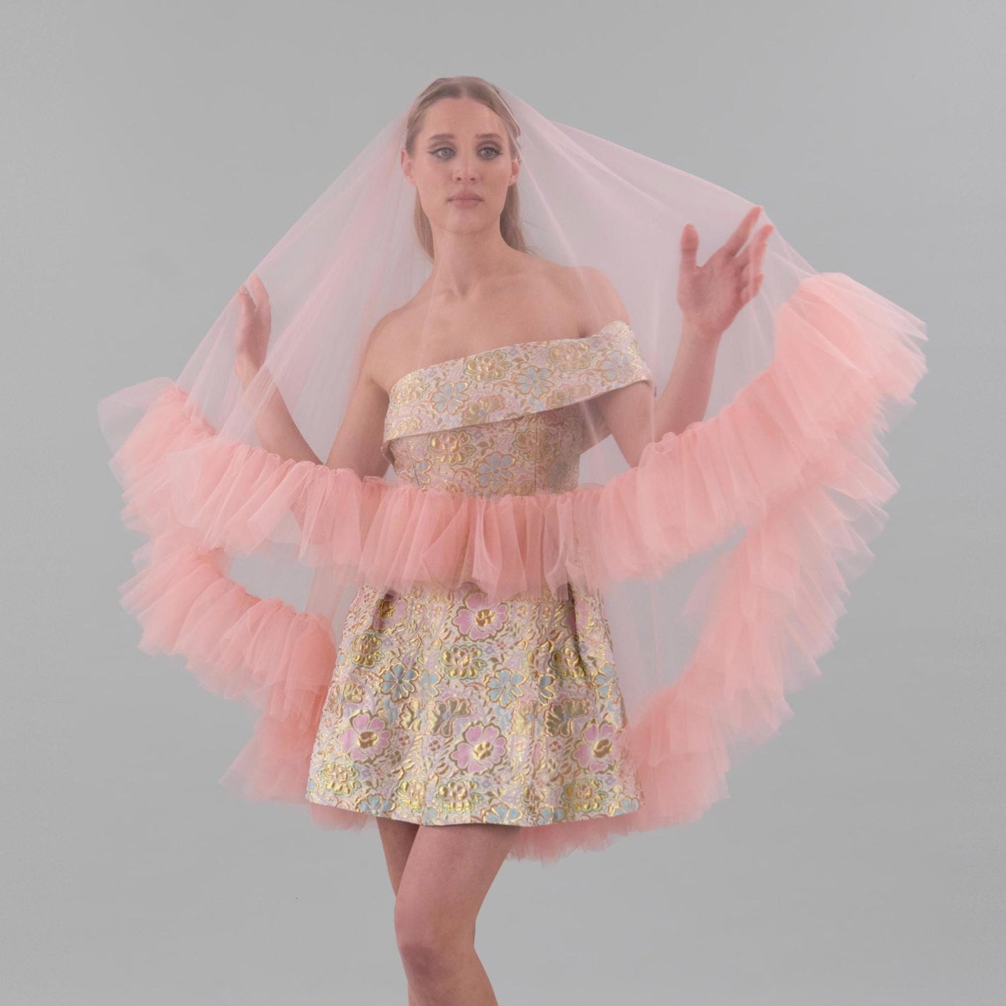 Blush Pink Ruffle Veil