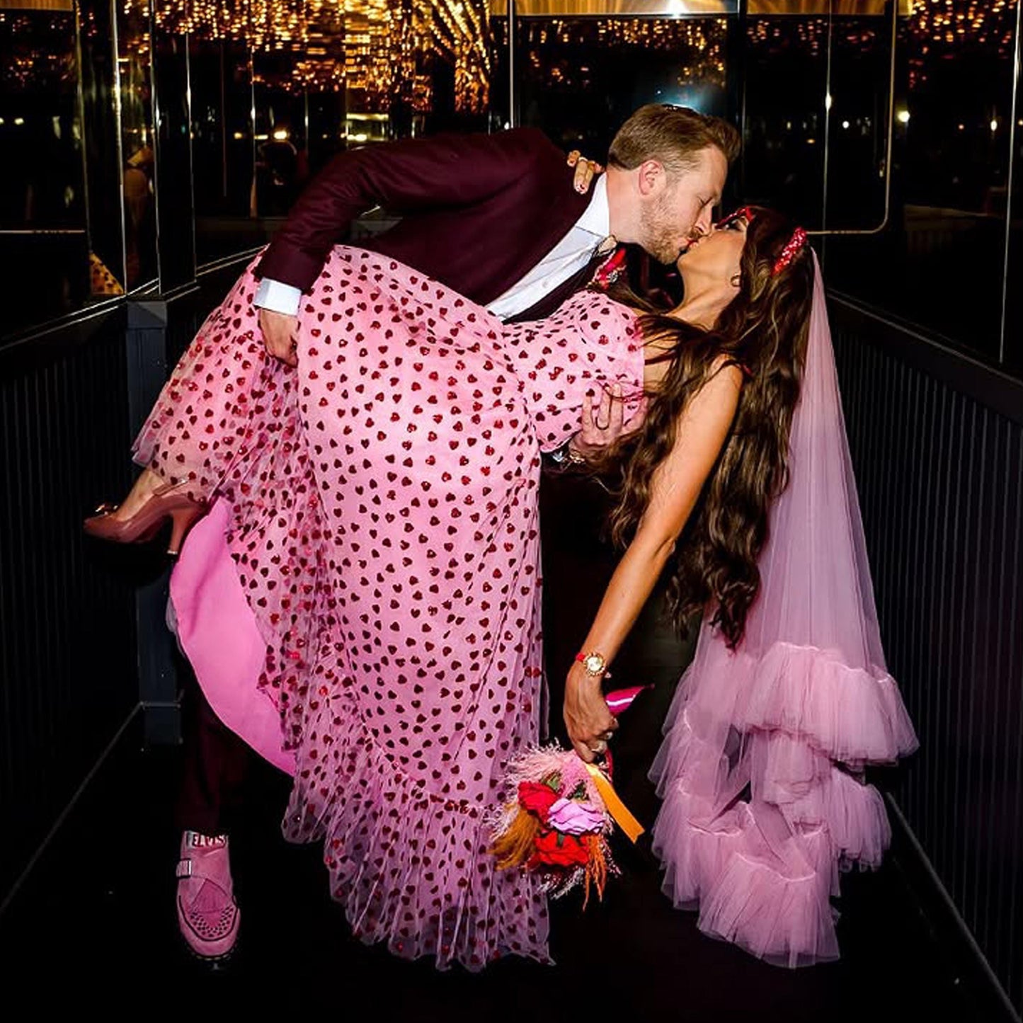 Rose Pink Ruffle Veil