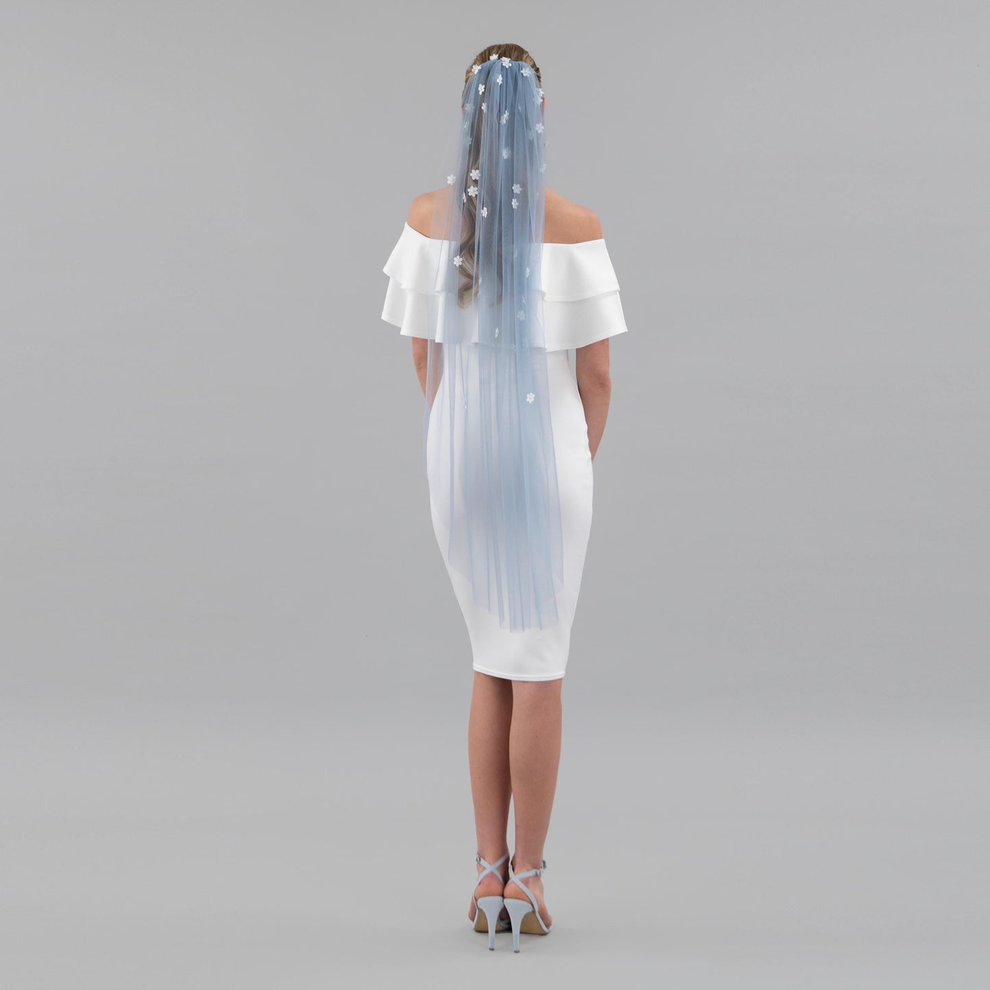 Dusty Blue Cascading 3D Flower Veil