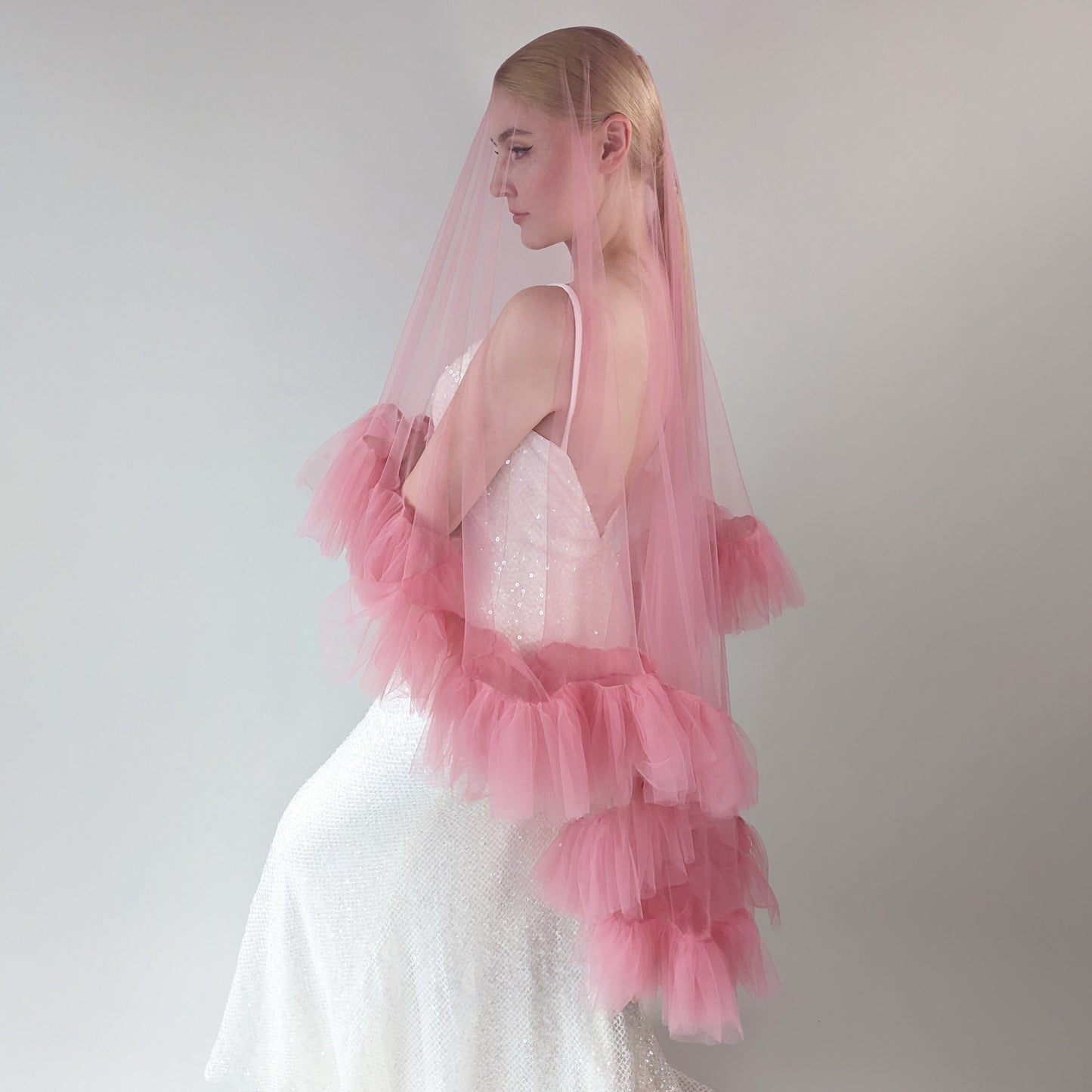 Dusty Pink Ruffle Veil