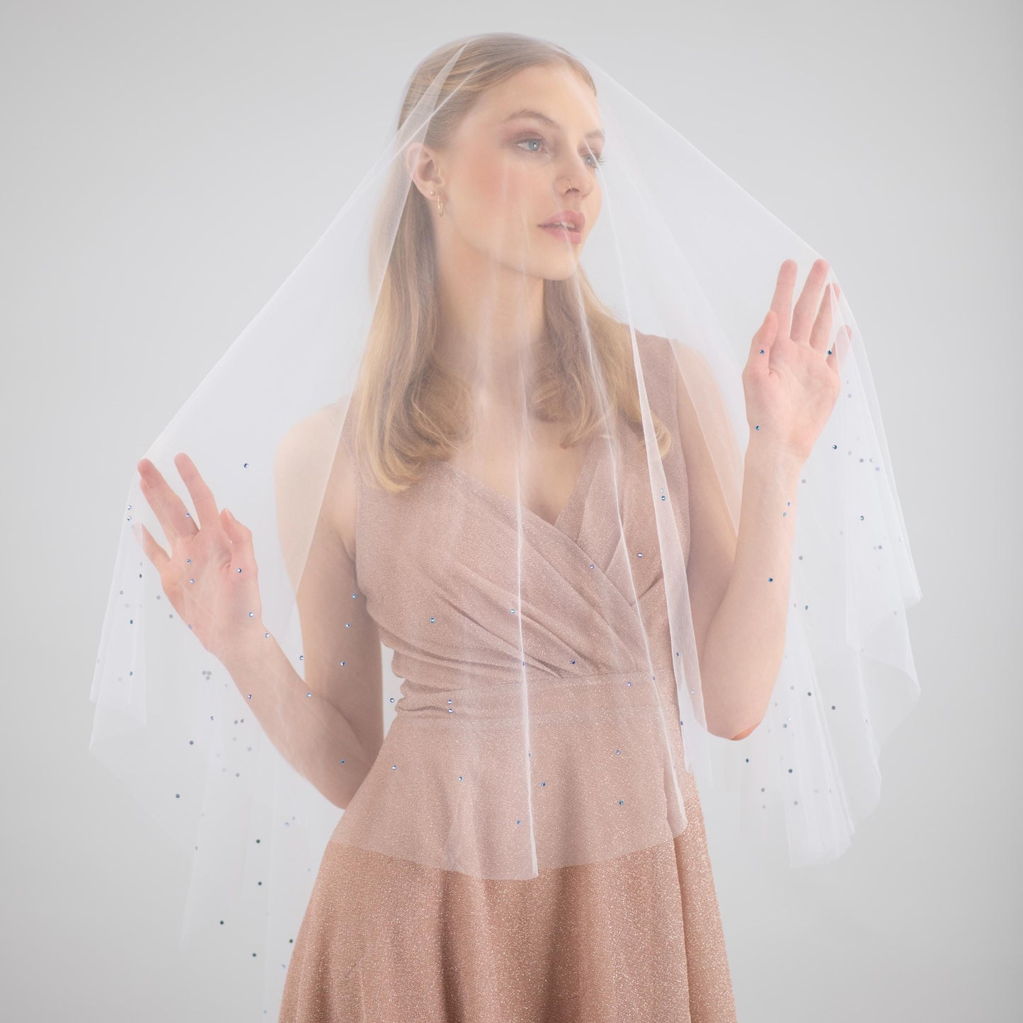 Ivory Blue Rhinestone Edge Blusher Veil