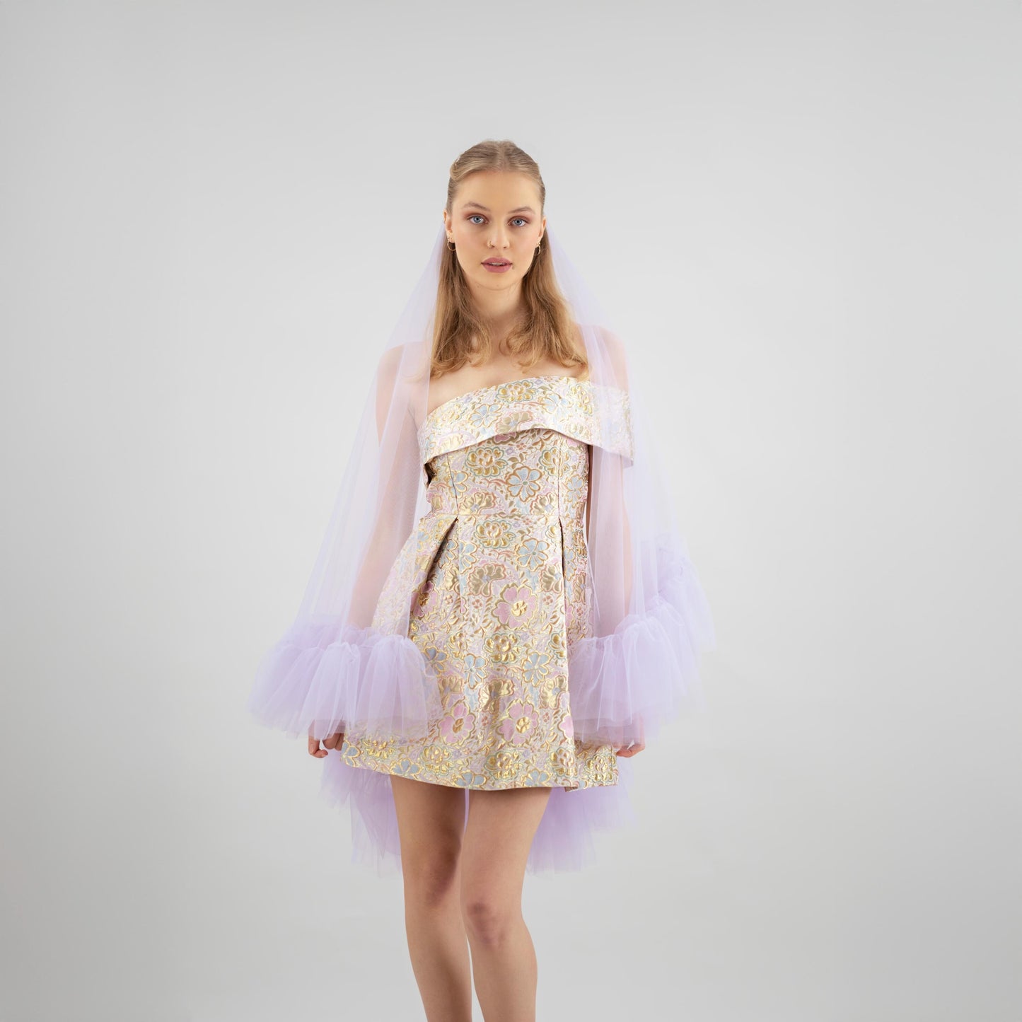 Lavender Purple Ruffle Veil