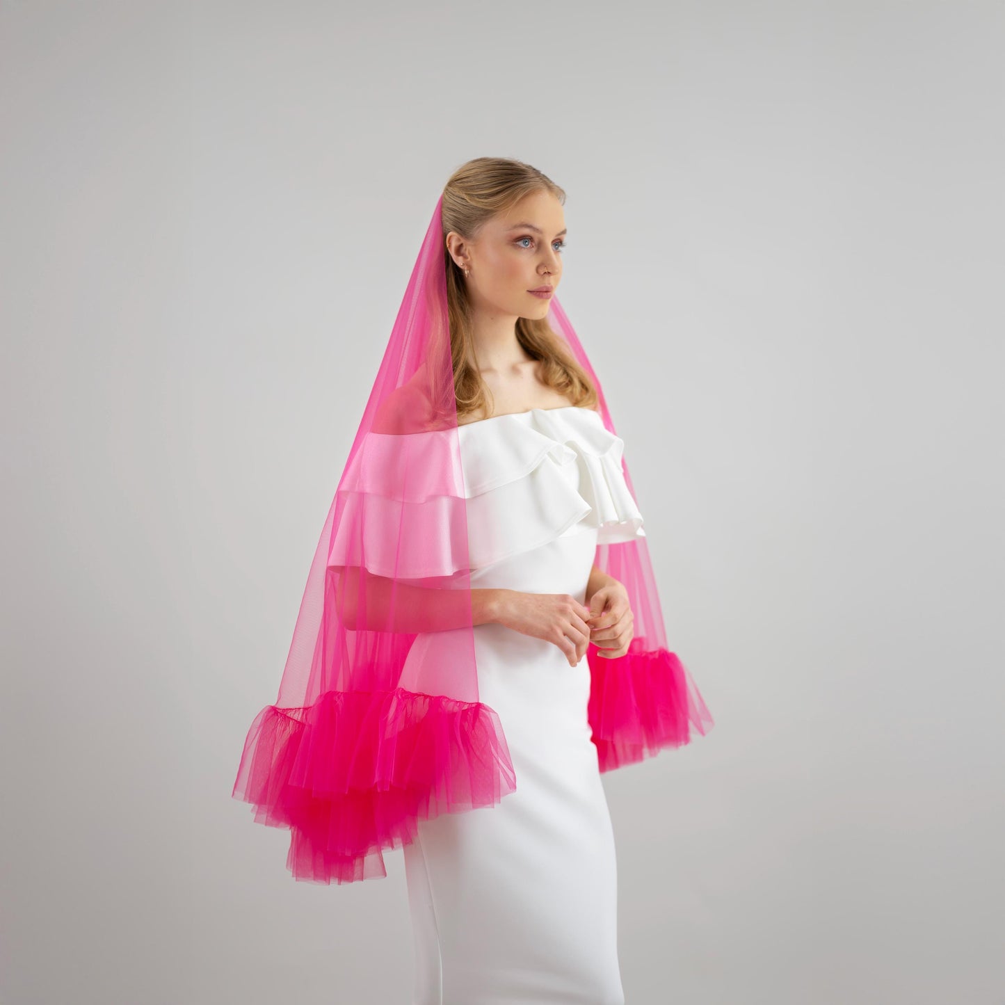 Hot Pink Ruffle Veil