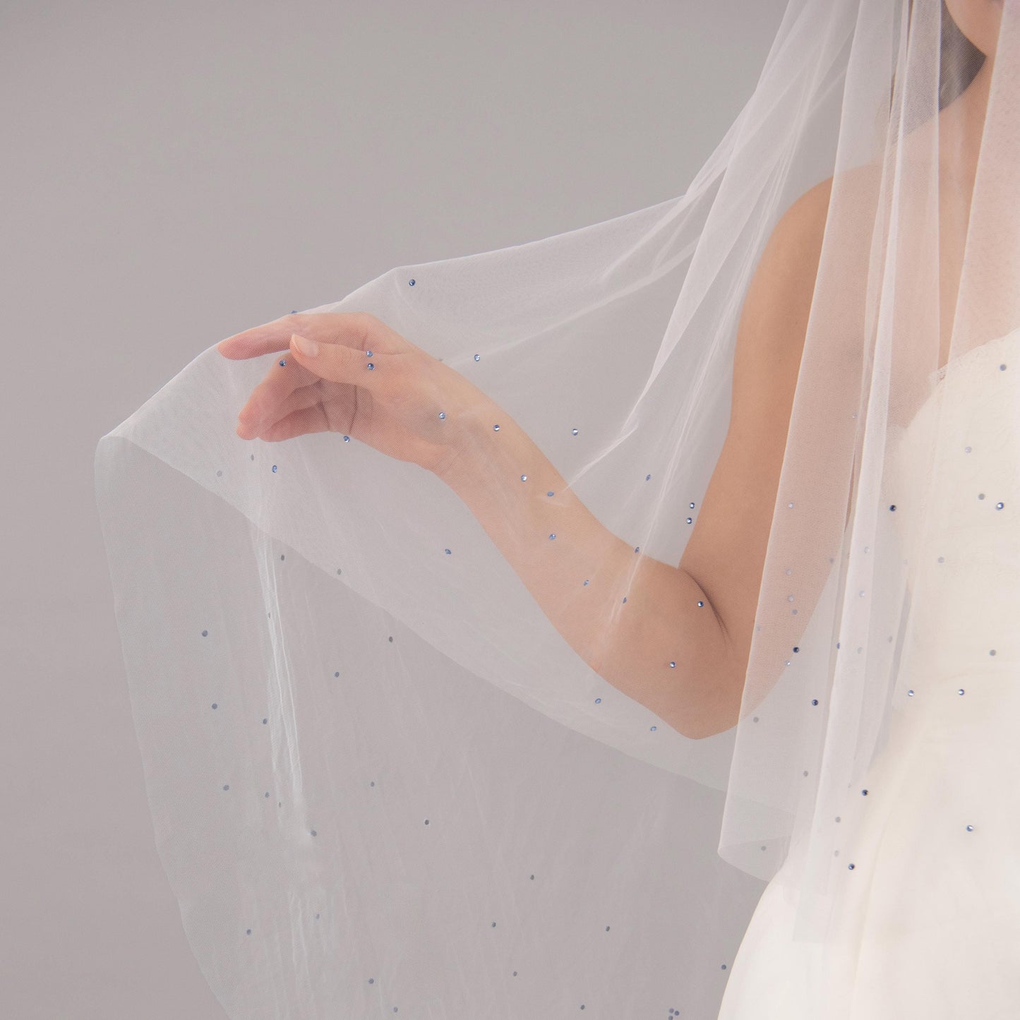 Ivory Blue Rhinestone Edge Blusher Veil