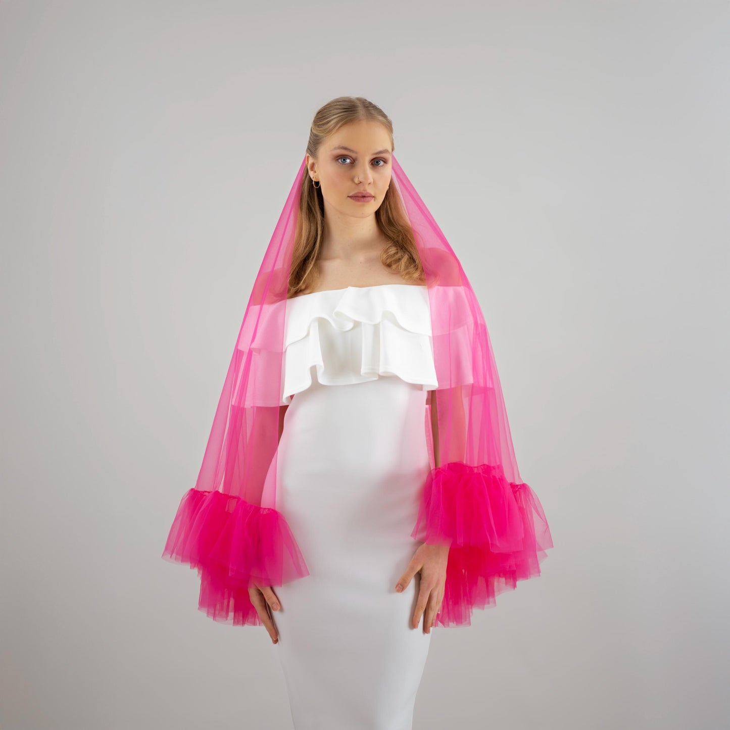 Hot Pink Ruffle Veil