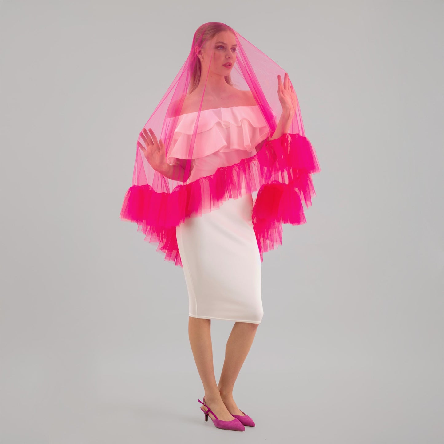 Hot Pink Ruffle Veil