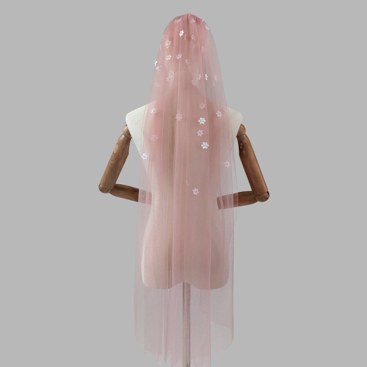 Blush Pink Cascading 3D Flower Veil