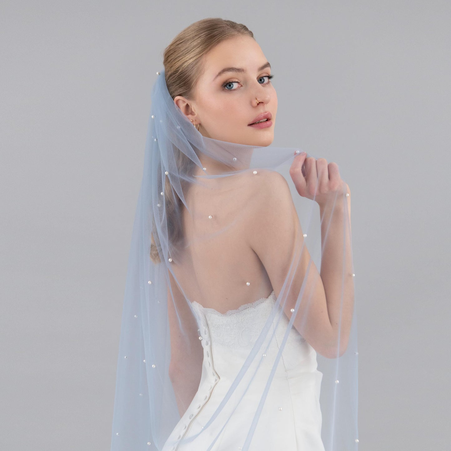 Dusty Blue Pearl Veil