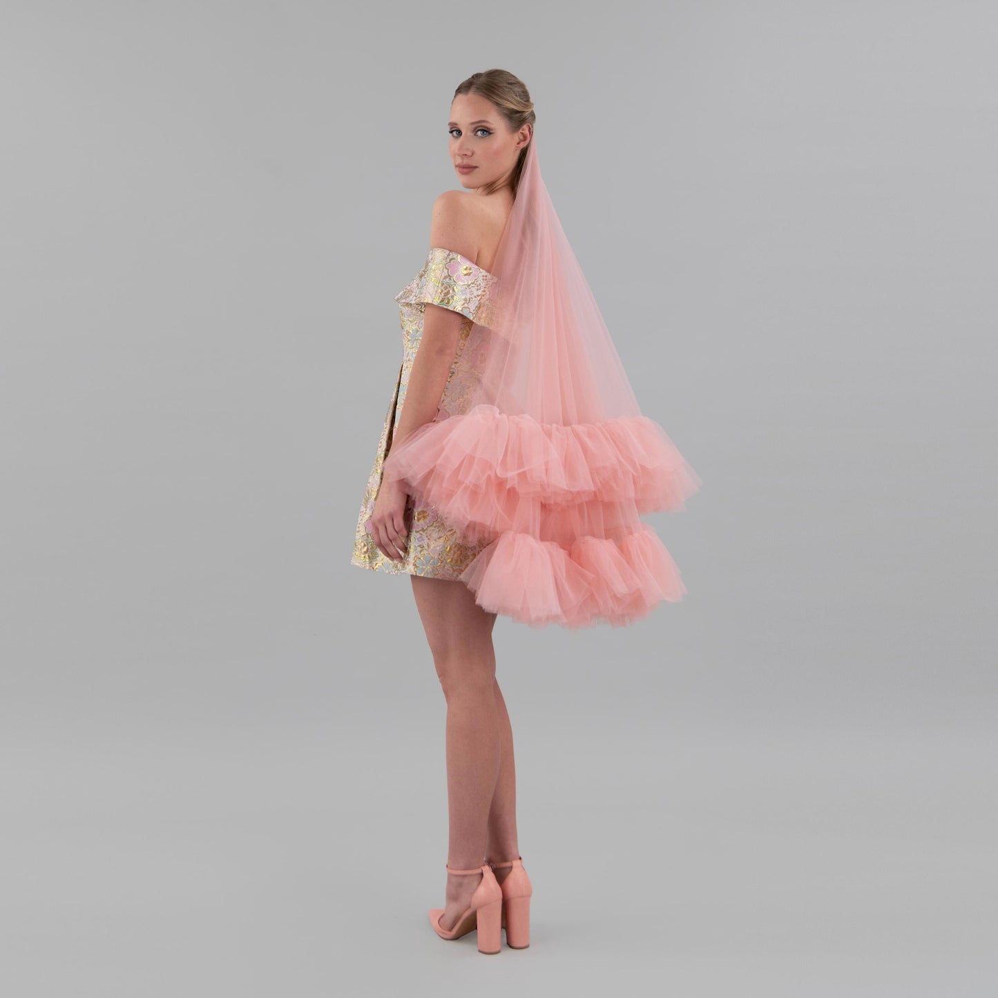 Blush Pink Ruffle Veil