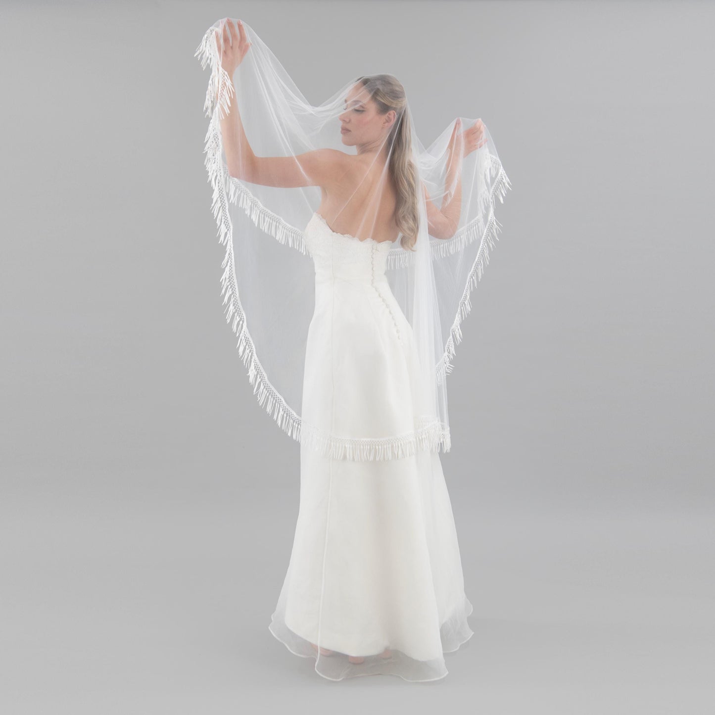 Ivory Bohemian Tassel Trim Veil