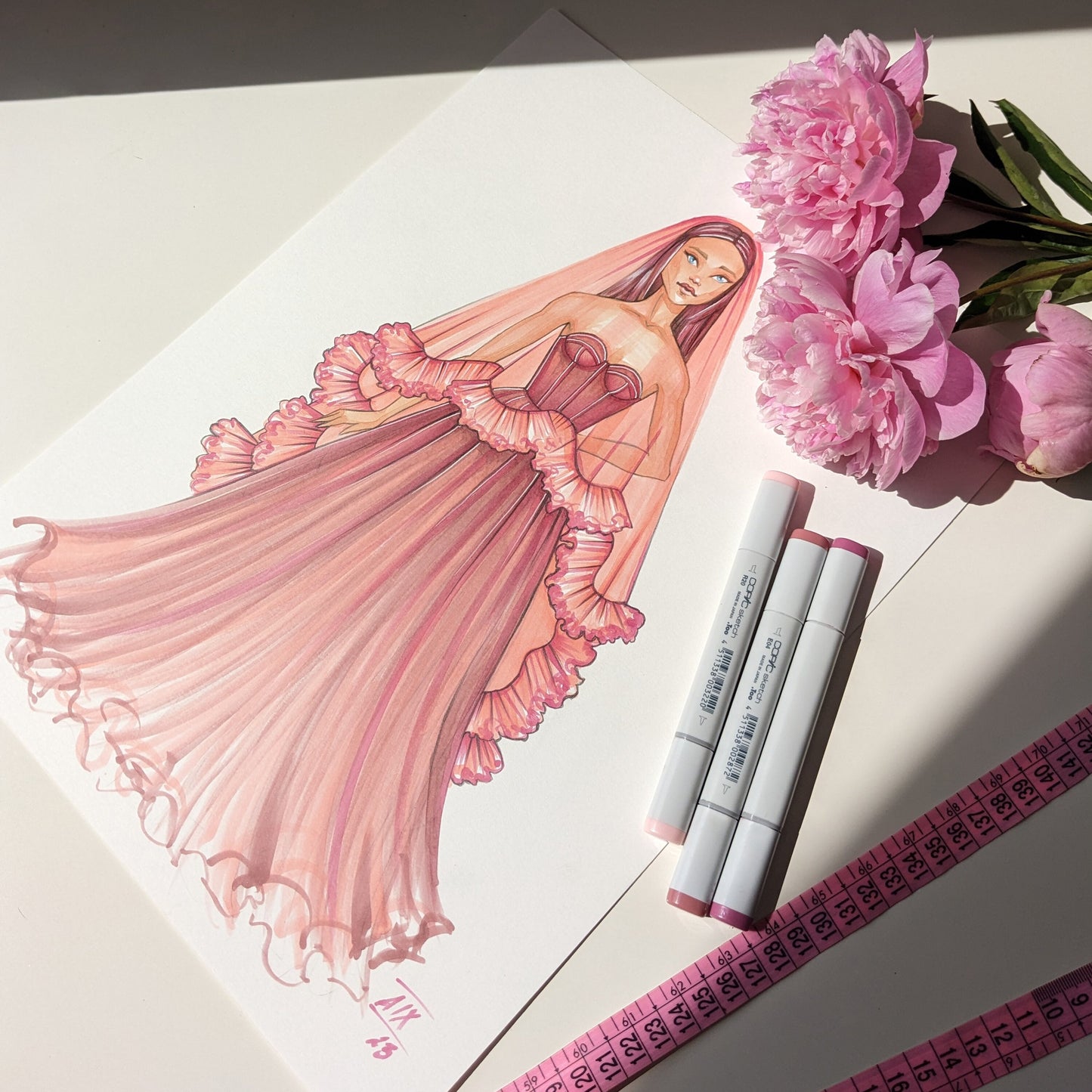 Dusty Pink Ruffle Veil