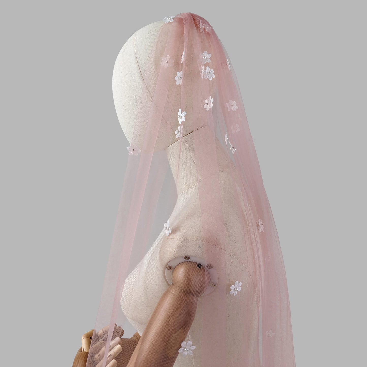 Blush Pink Cascading 3D Flower Veil