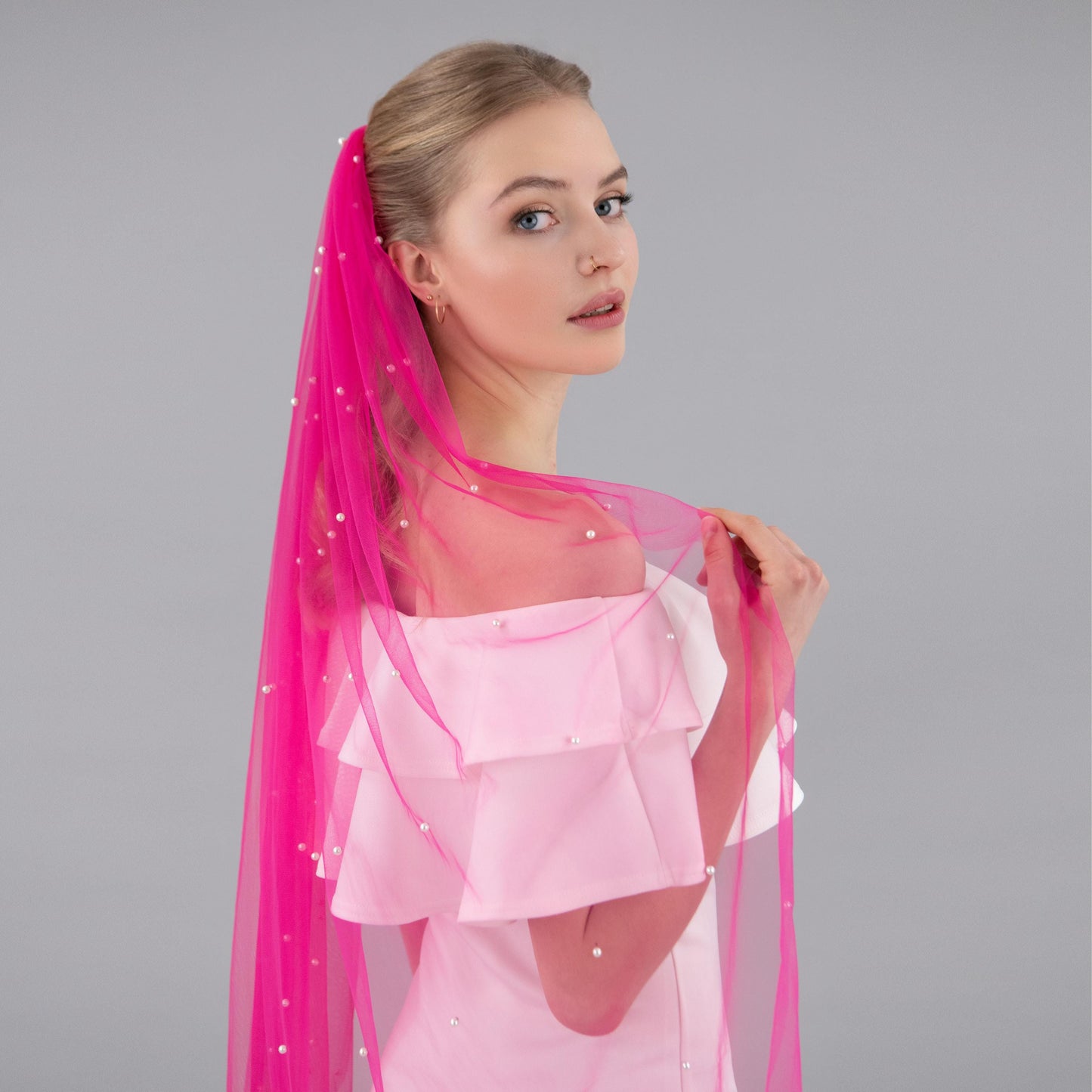 Hot Pink Pearl Veil