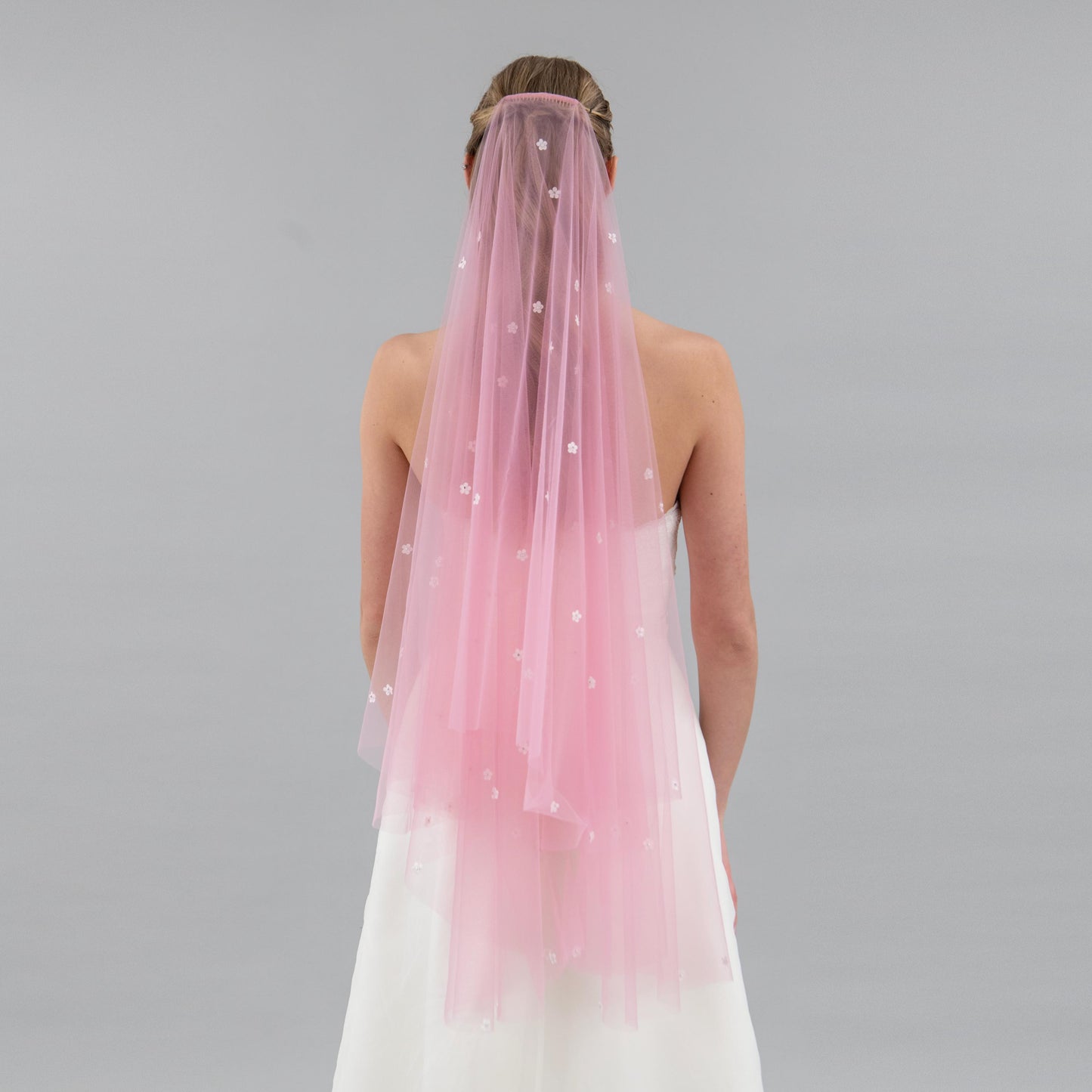 Rose Pink Mini Flower Blusher Veil