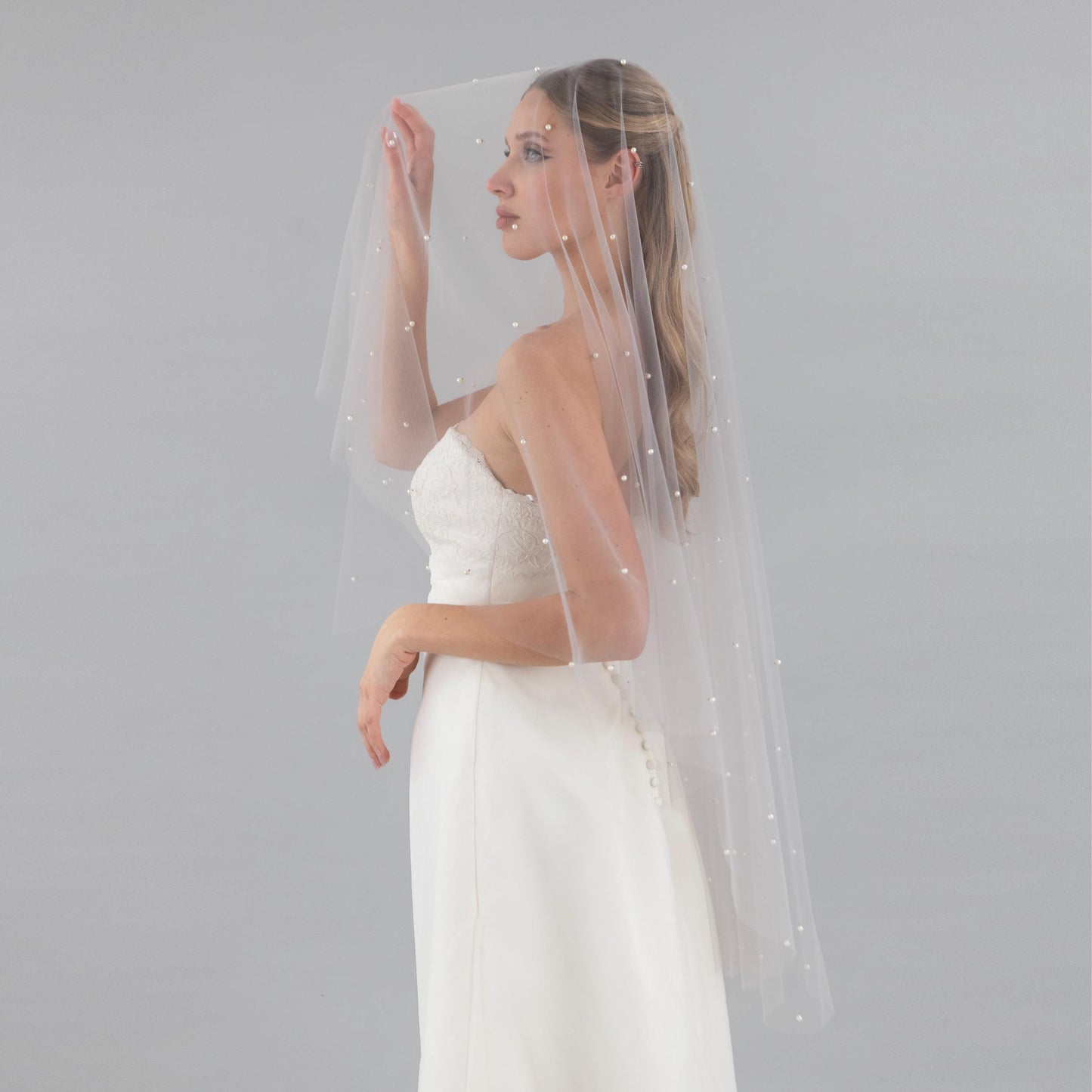 Stone Gray Pearl Blusher Veil