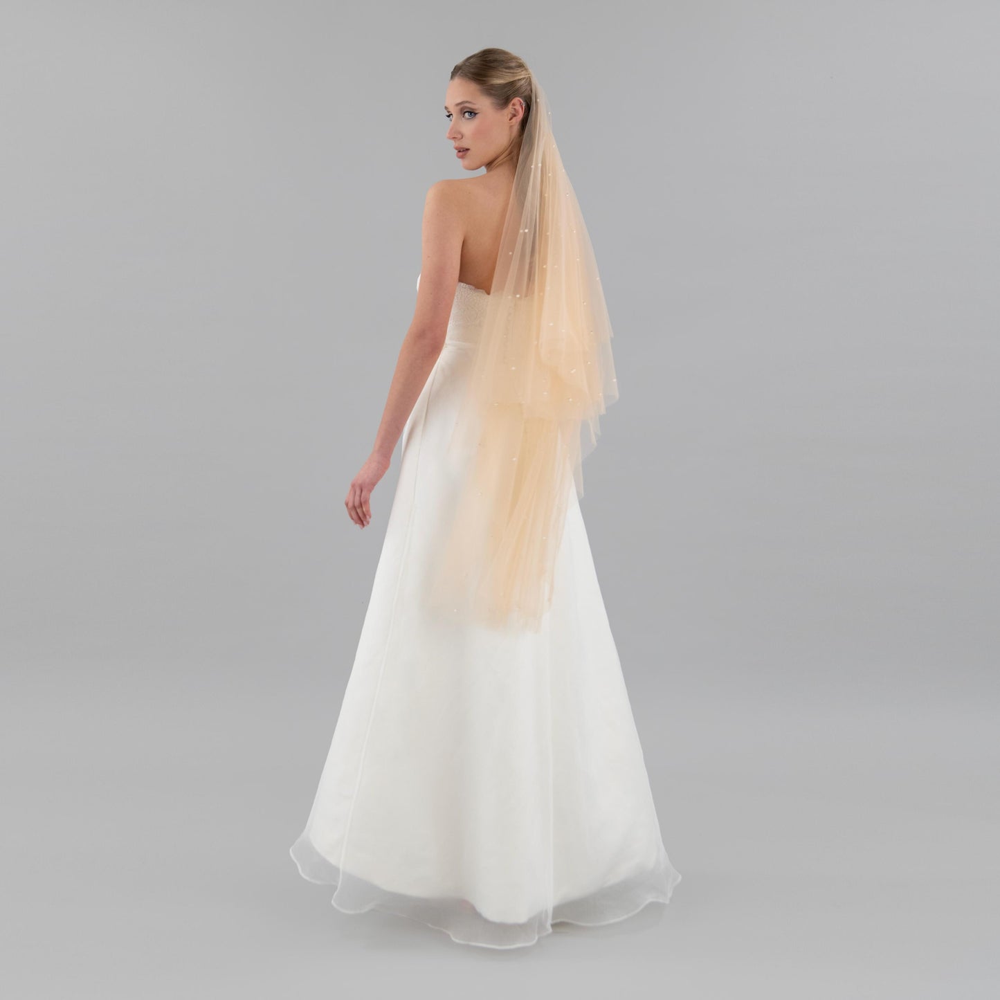 Dark Champagne Irregular Pearl Blusher Veil