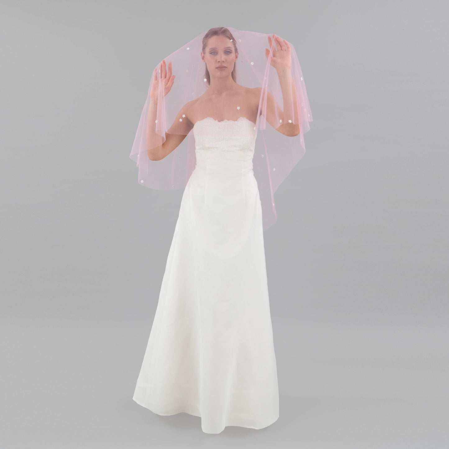Rose Pink Mini Flower Blusher Veil