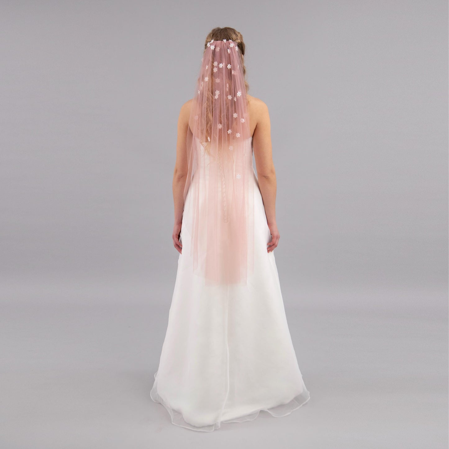 Blush Pink Cascading 3D Flower Veil