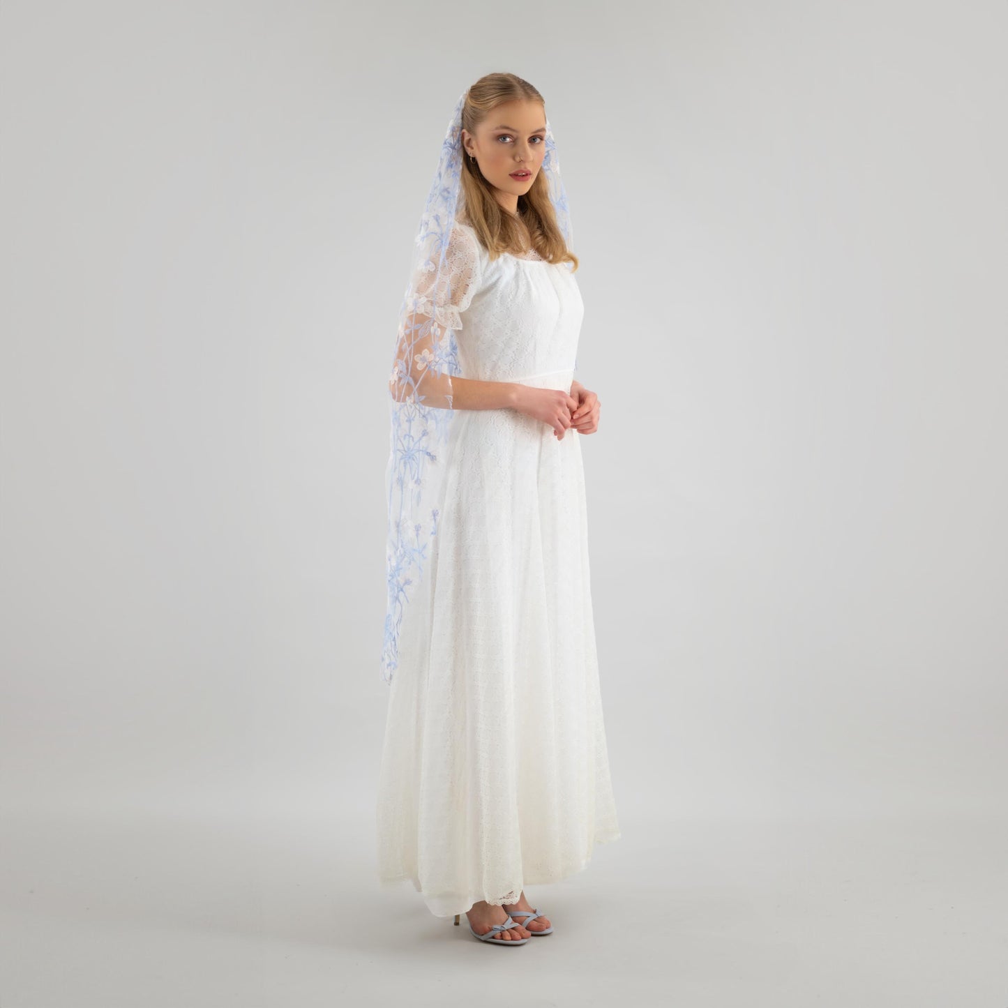 Ivory Blue Wildflower Lace Veil
