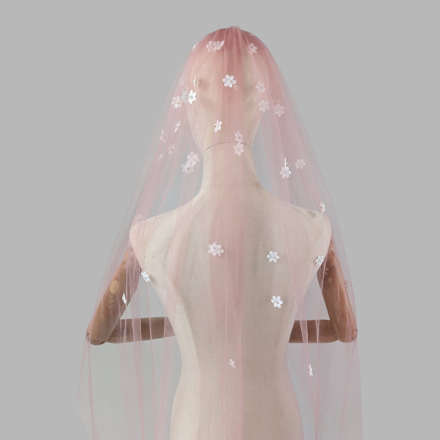 Blush Pink Cascading 3D Flower Veil
