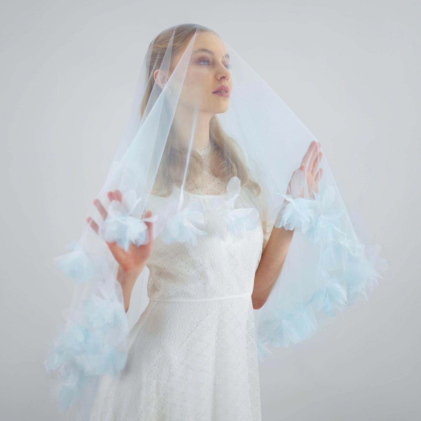 Baby Blue Organza Fluff Flower Veil