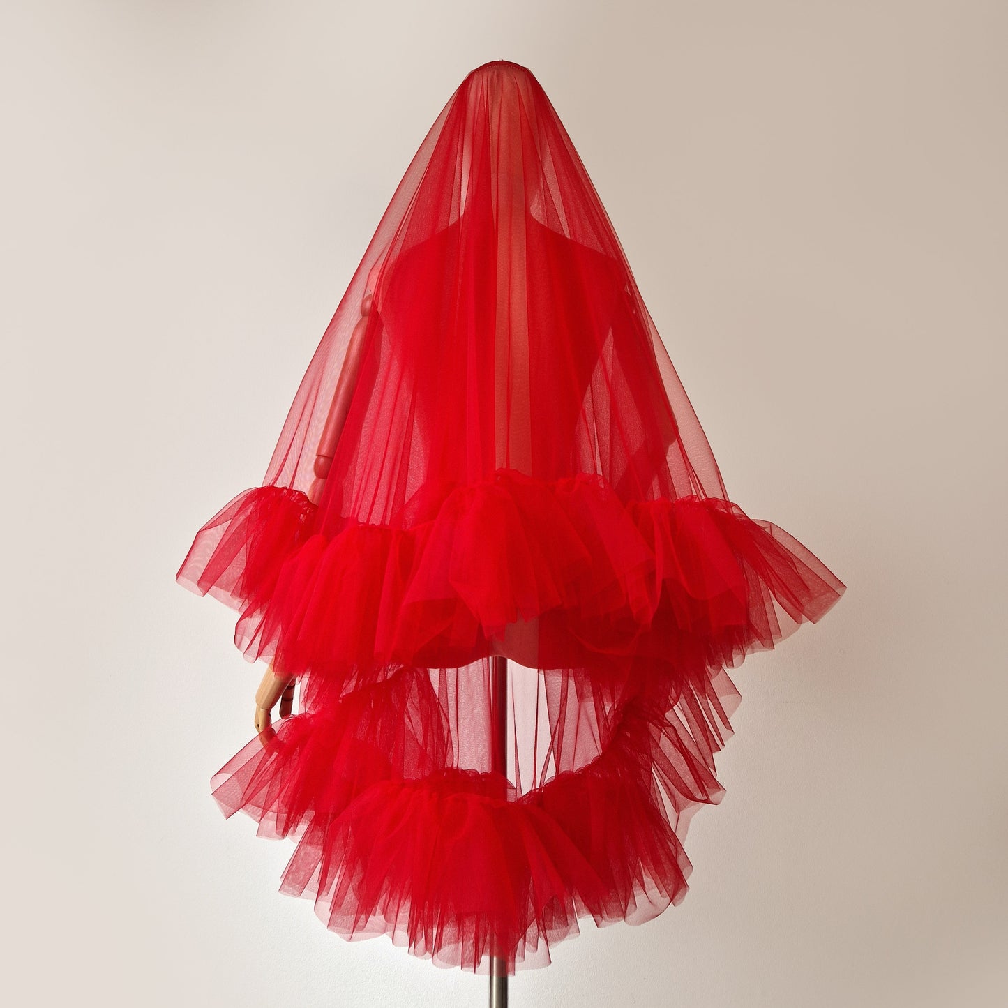 Rose Red Ruffle Veil