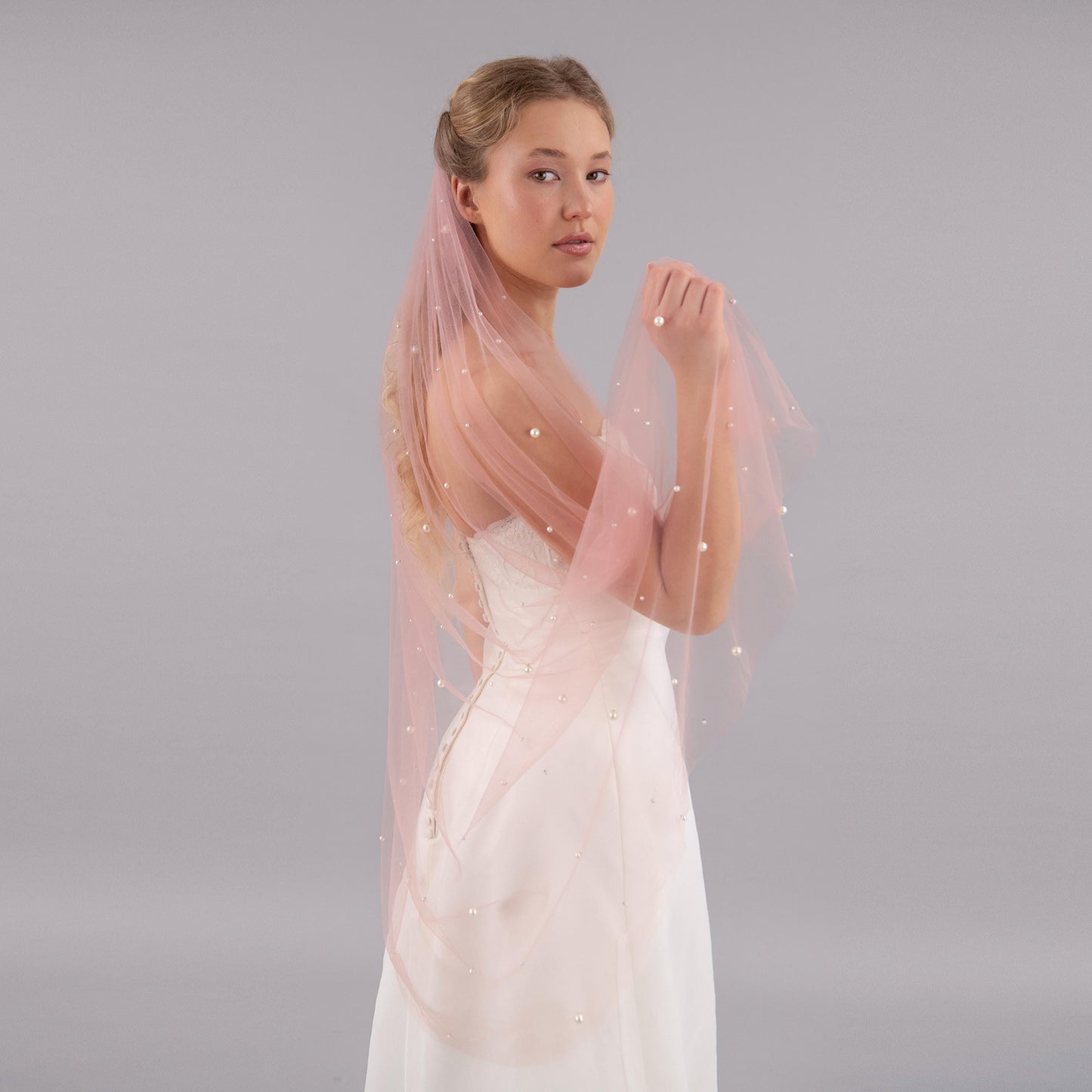 Blush Pink Irregular Pearl Veil