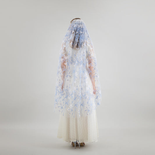 Ivory Blue Wildflower Lace Veil