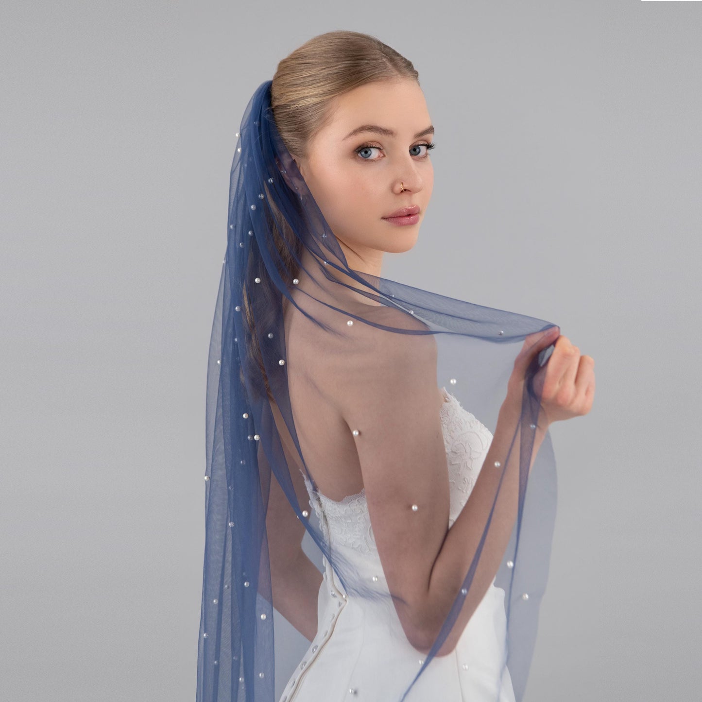 Navy Blue Pearl Veil