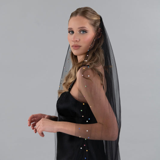 Black Colorful Pearl Edge Veil