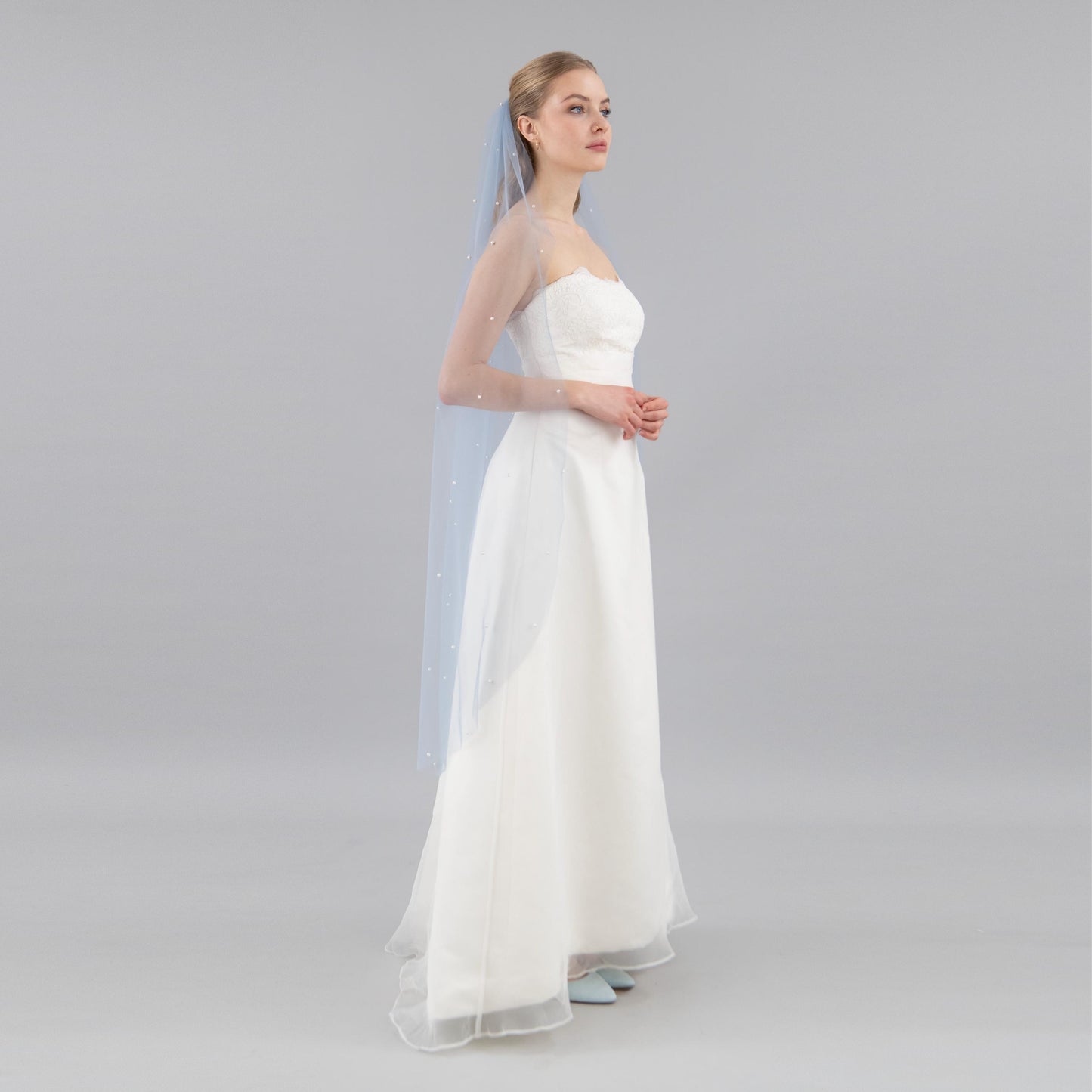 Dusty Blue Pearl Veil