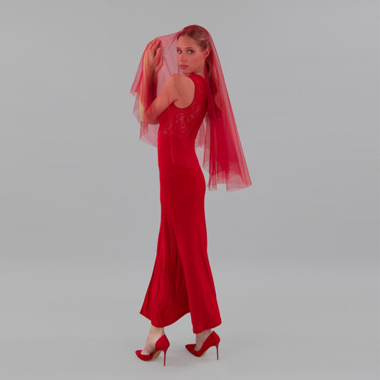 Rose Red Blusher Veil