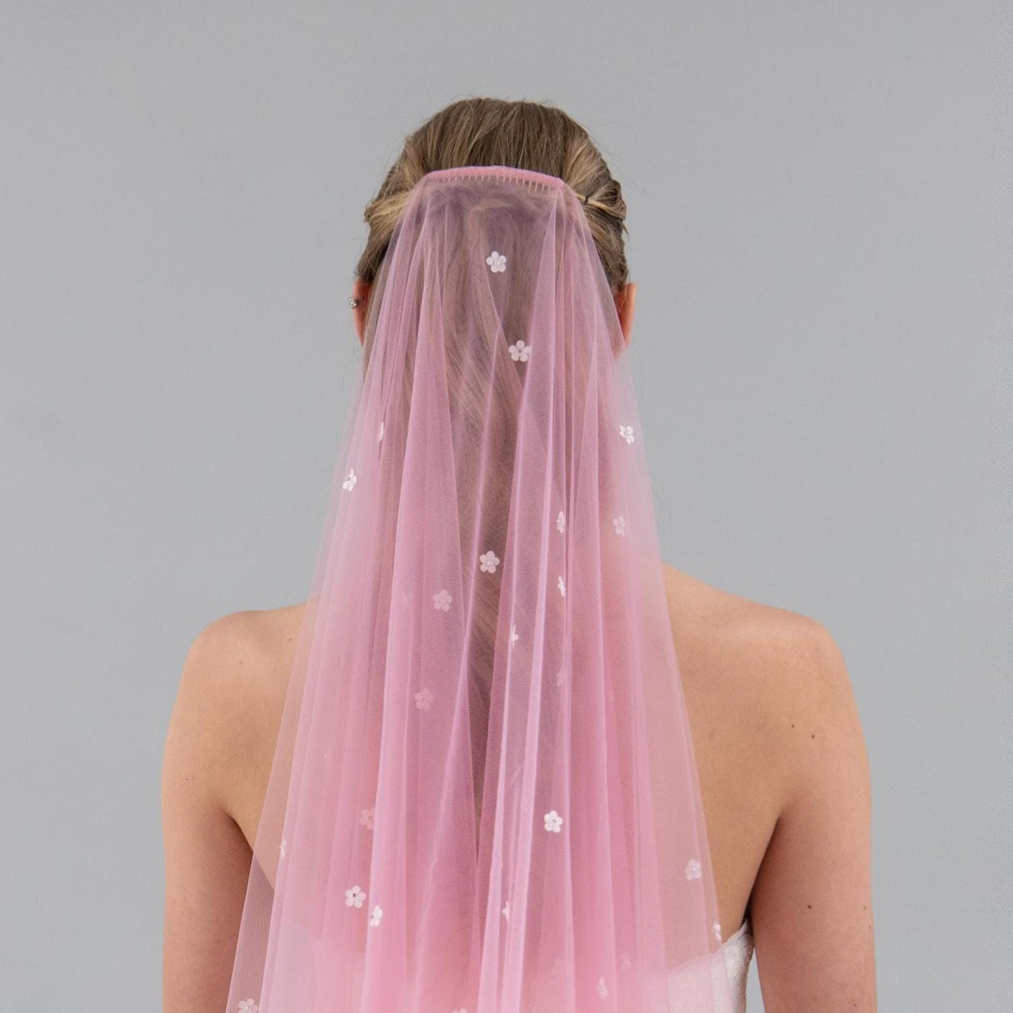 Rose Pink Mini Flower Blusher Veil