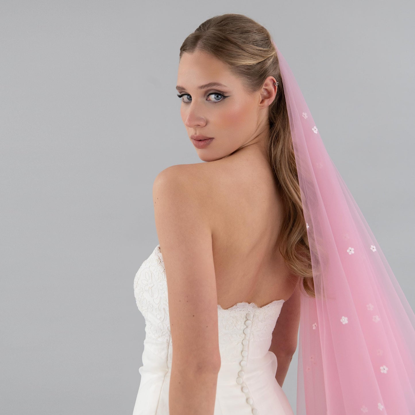 Rose Pink Mini Flower Blusher Veil