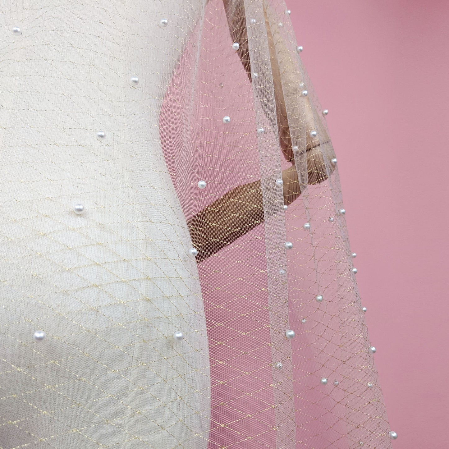 Champagne and Gold Thread Pearl Veil