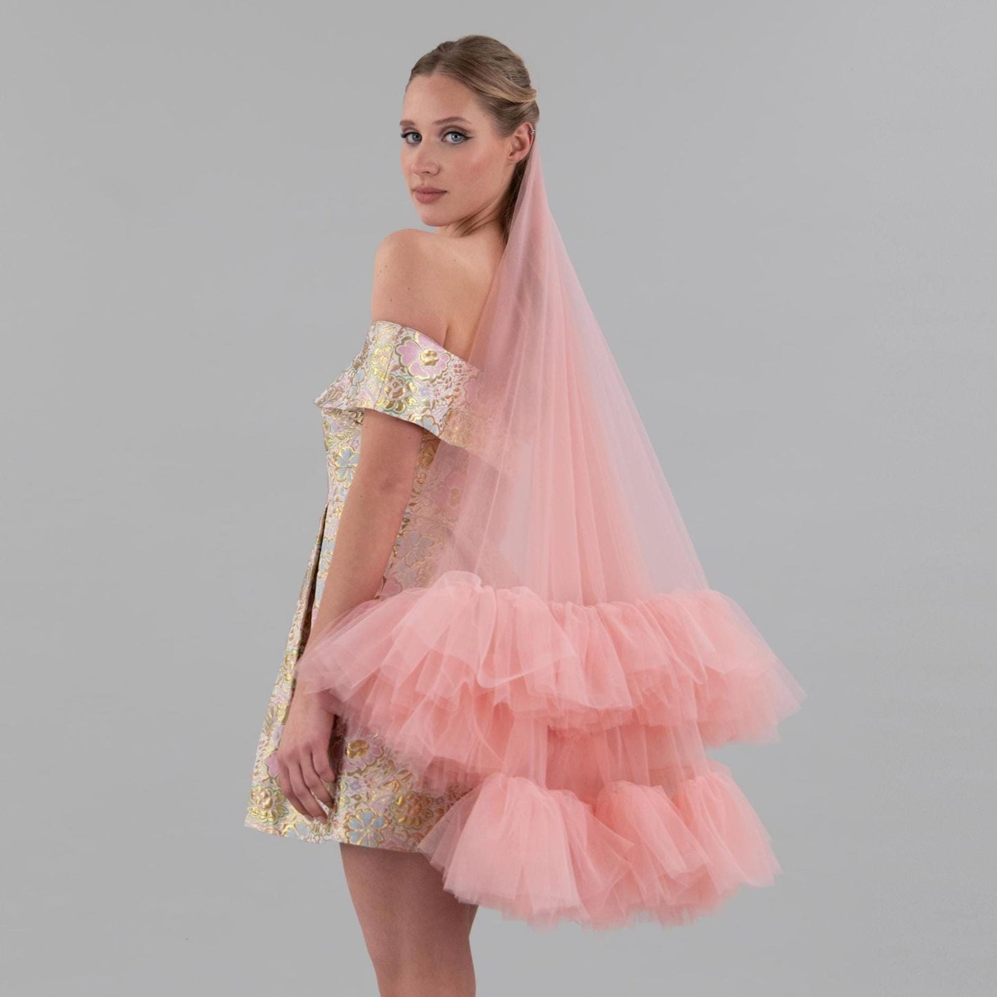 Blush Pink Ruffle Veil