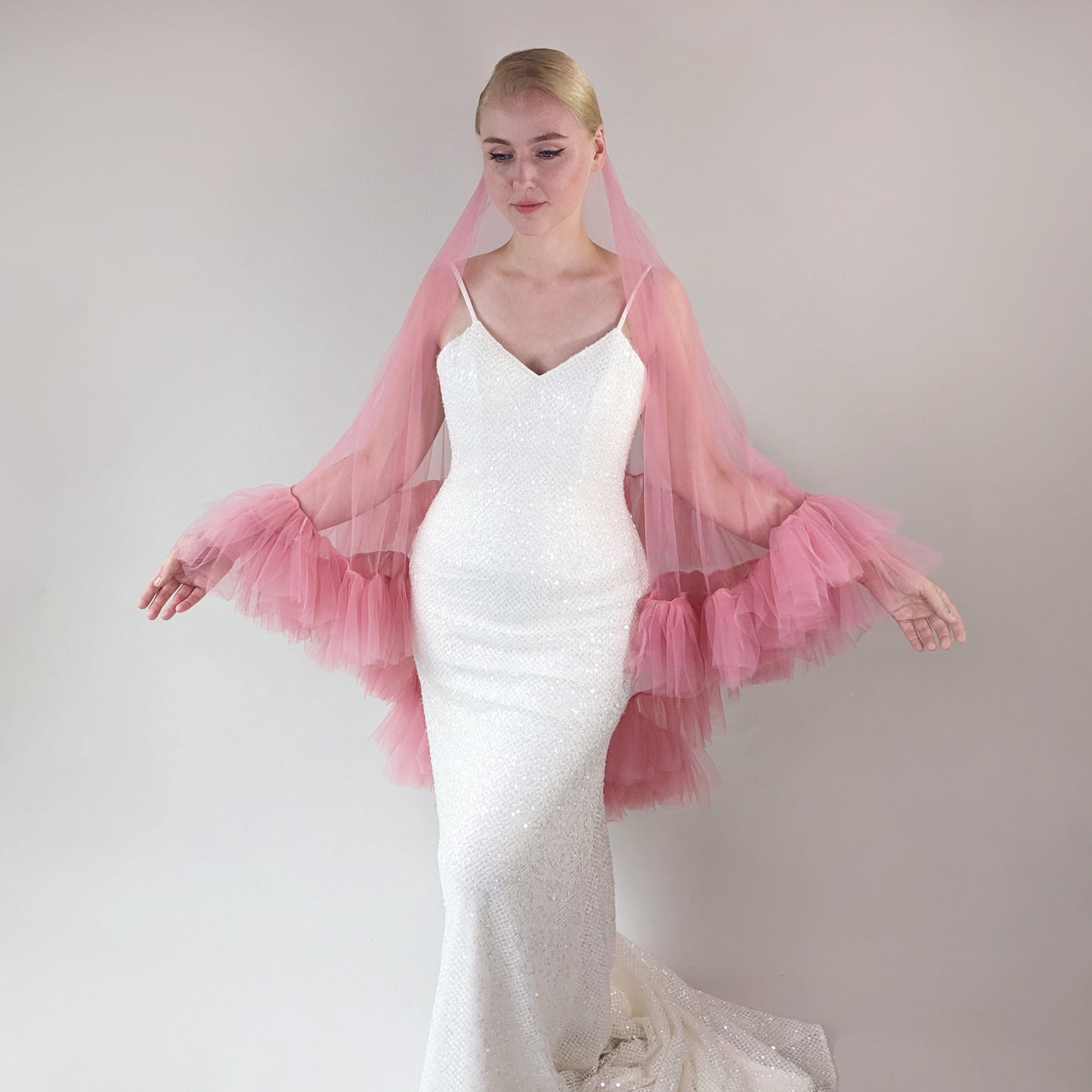 Dusty Pink Ruffle Veil